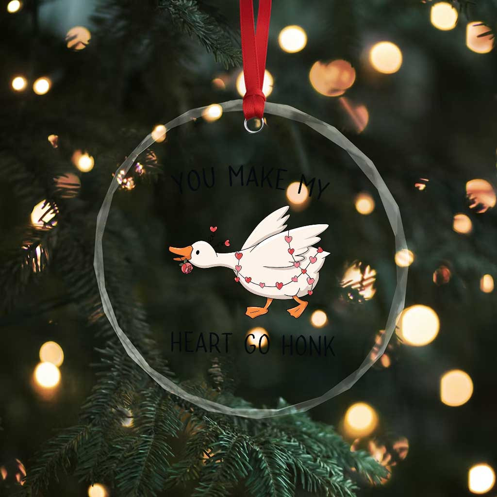 Funny Valentine Goose Crystal Glass Ornament You Make My Heart Go Honk Cute Romantic Gift