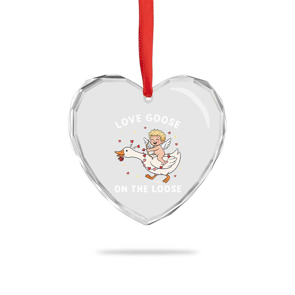 Funny Valentine Goose Heart Crystal Glass Ornament Love Goose On The Loose - Wonder Print Shop