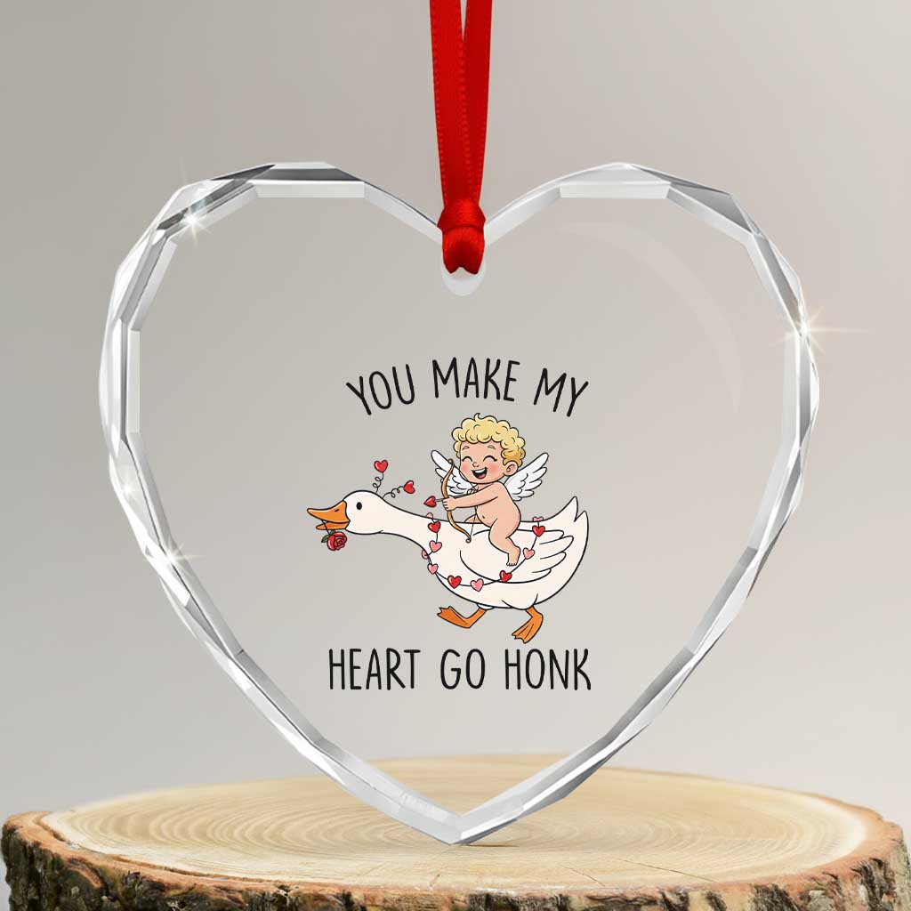 Funny Valentine Goose Heart Crystal Glass Ornament You Make My Heart Go Honk - Wonder Print Shop