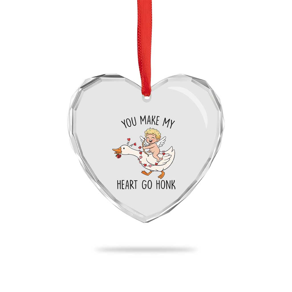 Funny Valentine Goose Heart Crystal Glass Ornament You Make My Heart Go Honk - Wonder Print Shop