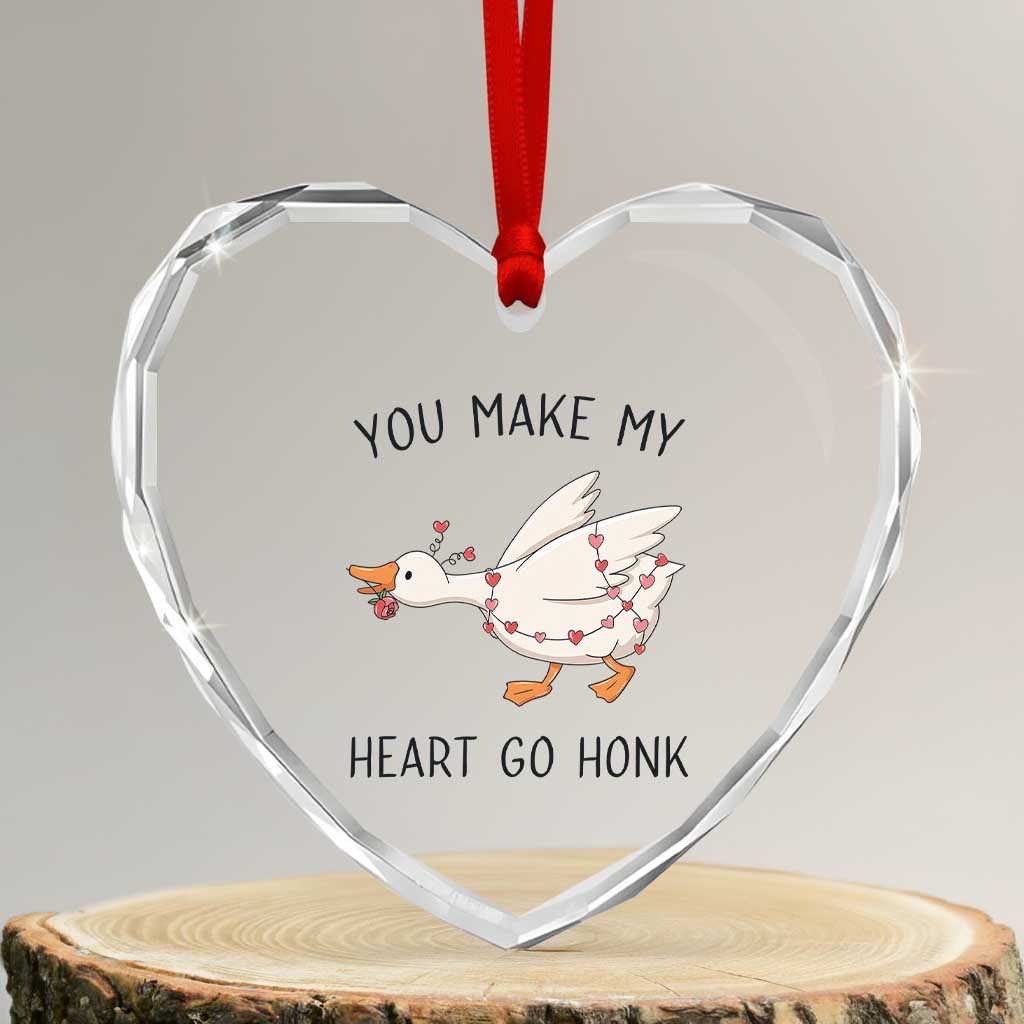 Funny Valentine Goose Heart Crystal Glass Ornament You Make My Heart Go Honk Cute Romantic Gift