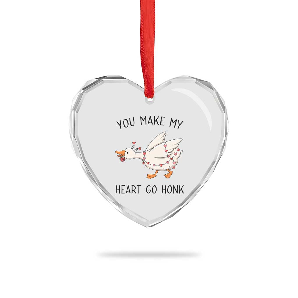 Funny Valentine Goose Heart Crystal Glass Ornament You Make My Heart Go Honk Cute Romantic Gift