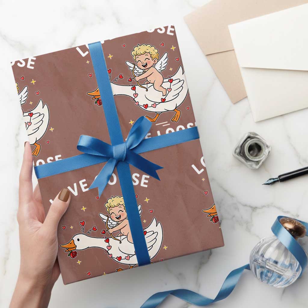Funny Valentine Goose Wrapping Paper Roll Love Goose On The Loose - Wonder Print Shop