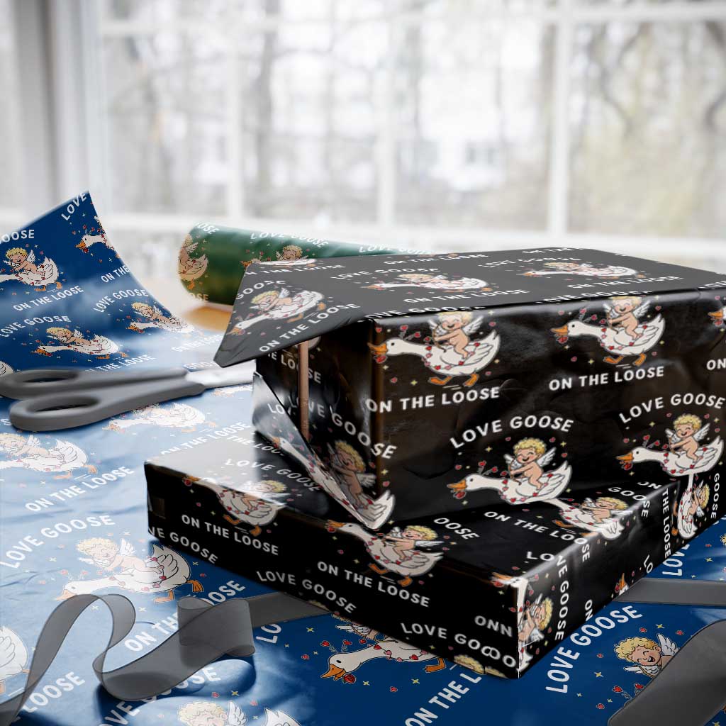 Funny Valentine Goose Wrapping Paper Roll Love Goose On The Loose - Wonder Print Shop