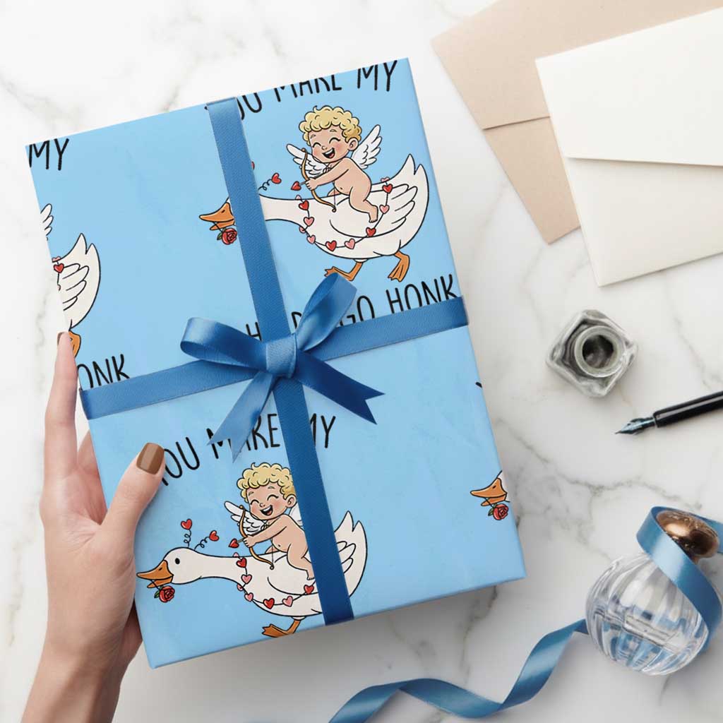 Funny Valentine Goose Wrapping Paper Roll You Make My Heart Go Honk - Wonder Print Shop