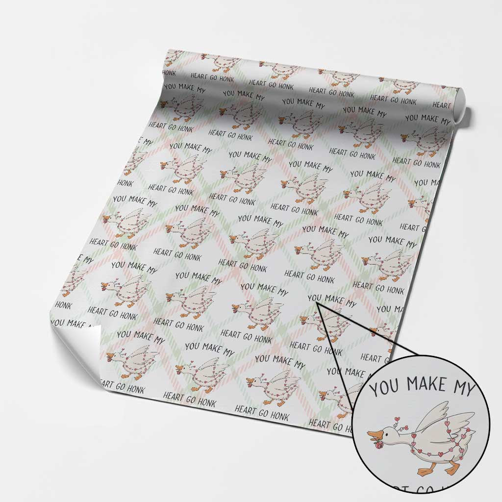 Funny Valentine Goose Wrapping Paper Roll You Make My Heart Go Honk Cute Romantic Gift