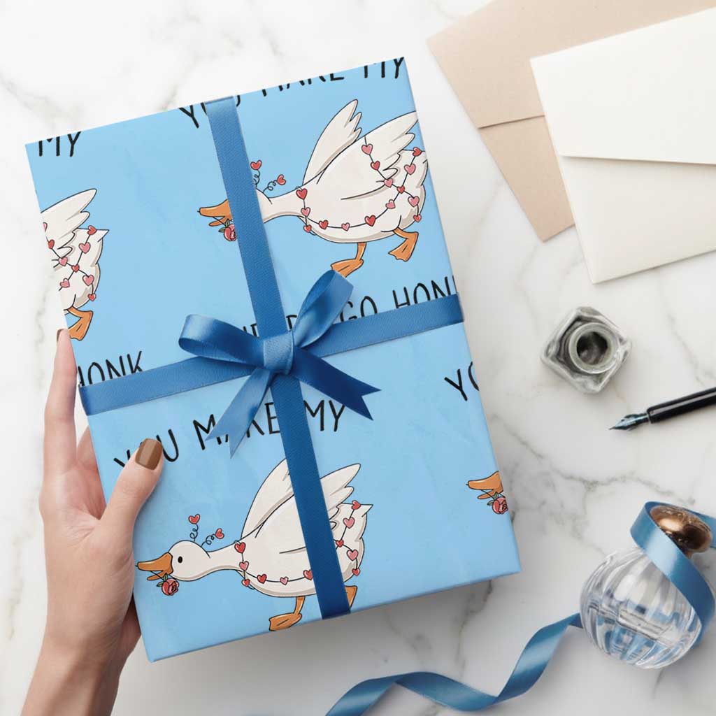 Funny Valentine Goose Wrapping Paper Roll You Make My Heart Go Honk Cute Romantic Gift