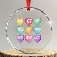 Funny Valentines Day 67 Meme Six Seven Sigma Rizz Heart Kids Crystal Glass Ornament