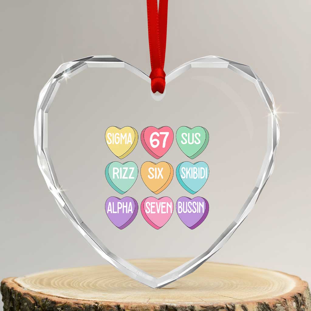 Funny Valentines Day 67 Meme Six Seven Sigma Rizz Heart Kids Heart Crystal Glass Ornament