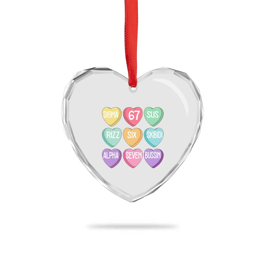 Funny Valentines Day 67 Meme Six Seven Sigma Rizz Heart Kids Heart Crystal Glass Ornament