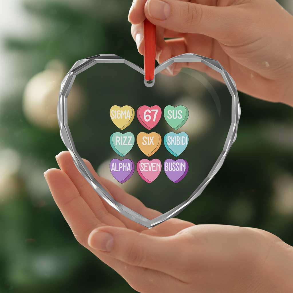 Funny Valentines Day 67 Meme Six Seven Sigma Rizz Heart Kids Heart Crystal Glass Ornament