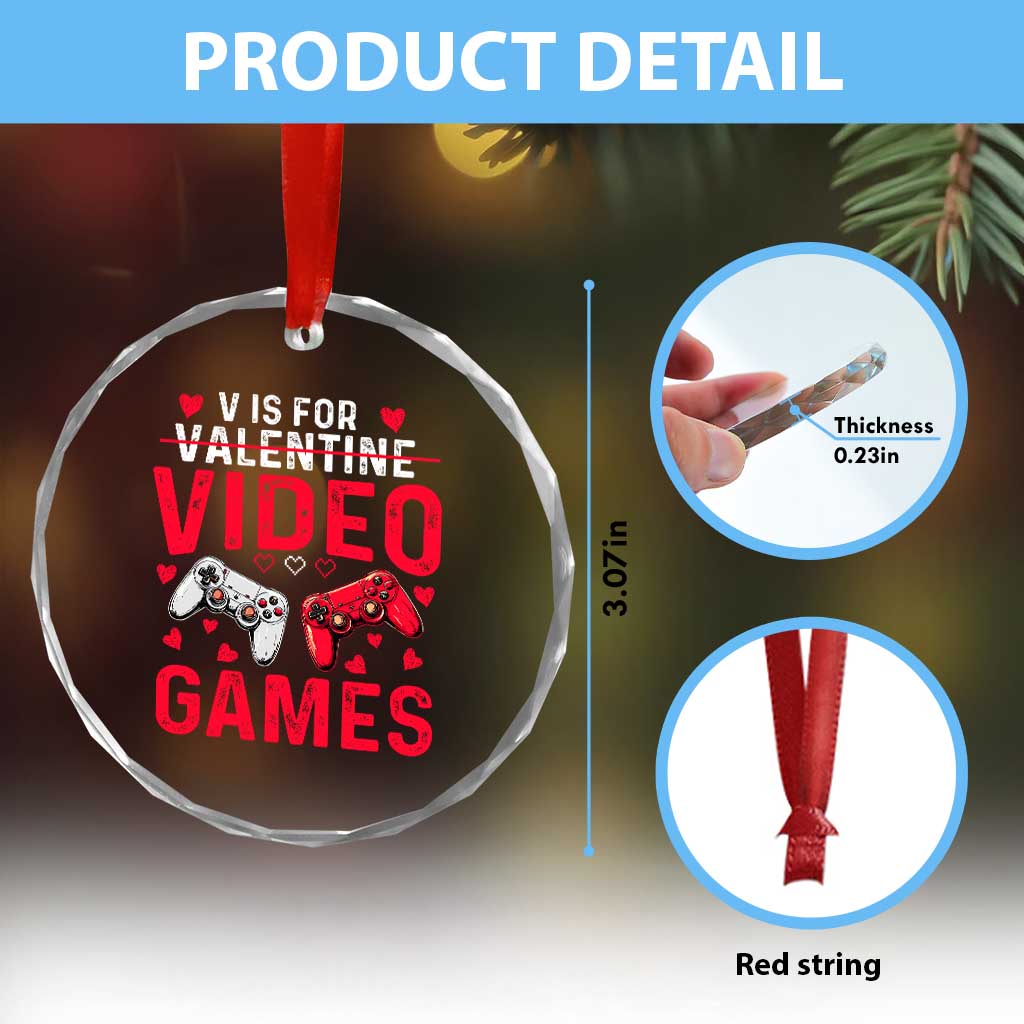 Funny Valentines Gamer Crystal Glass Ornament V is for Video Games - Wonder Print Shop