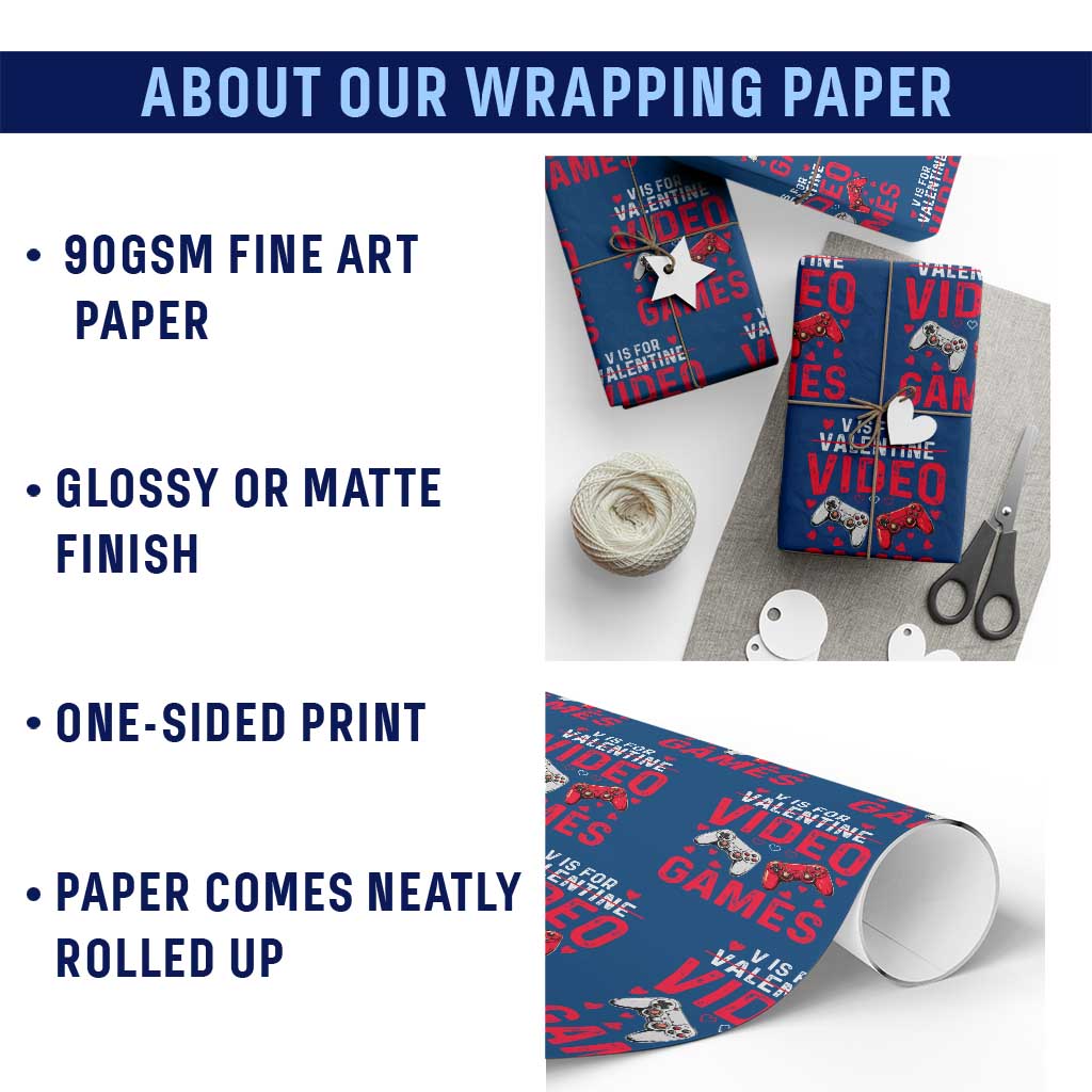 Funny Valentines Gamer Wrapping Paper Roll V is for Video Games - Wonder Print Shop