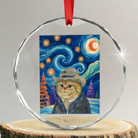 Funny Van Gogh Cat in Starry Night Crystal Glass Ornament - Wonder Print Shop
