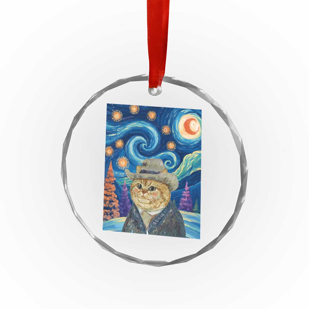 Funny Van Gogh Cat in Starry Night Crystal Glass Ornament - Wonder Print Shop