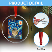 Funny Van Gogh Cat in Starry Night Crystal Glass Ornament - Wonder Print Shop