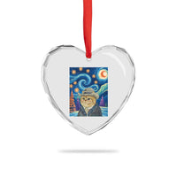 Funny Van Gogh Cat in Starry Night Heart Crystal Glass Ornament - Wonder Print Shop