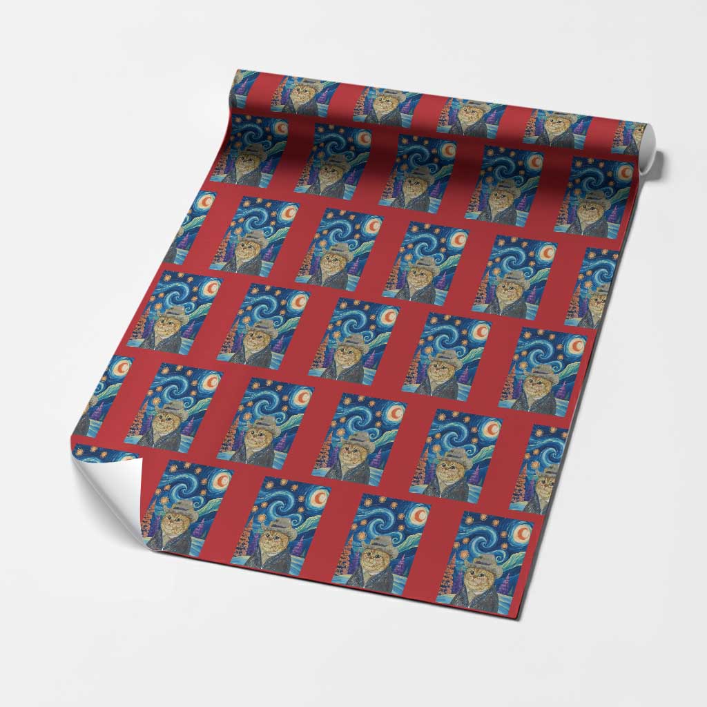 Funny Van Gogh Cat in Starry Night Wrapping Paper Roll - Wonder Print Shop
