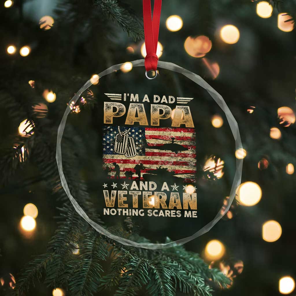 Funny Veteran Dad Crystal Glass Ornament Funny Military Veteran USA Flag - Wonder Print Shop