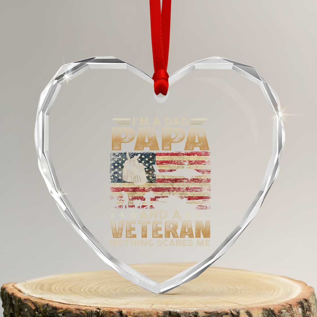 Funny Veteran Dad Heart Crystal Glass Ornament Funny Military Veteran USA Flag - Wonder Print Shop