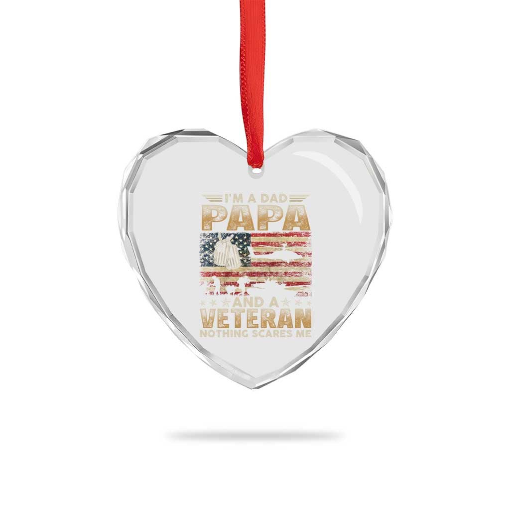 Funny Veteran Dad Heart Crystal Glass Ornament Funny Military Veteran USA Flag - Wonder Print Shop