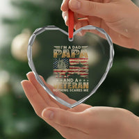 Funny Veteran Dad Heart Crystal Glass Ornament Funny Military Veteran USA Flag - Wonder Print Shop