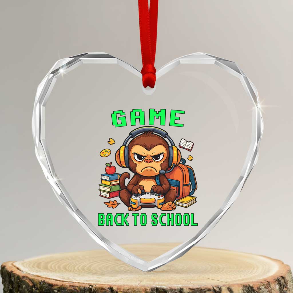 Funny Video Game Heart Crystal Glass Ornament Cute Monkey Back To School - Wonder Print Shop