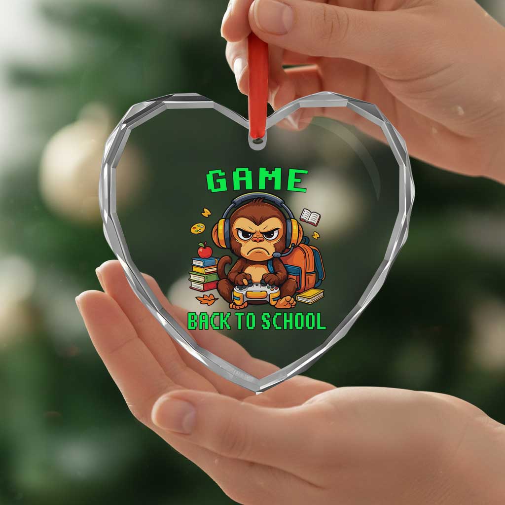 Funny Video Game Heart Crystal Glass Ornament Cute Monkey Back To School - Wonder Print Shop