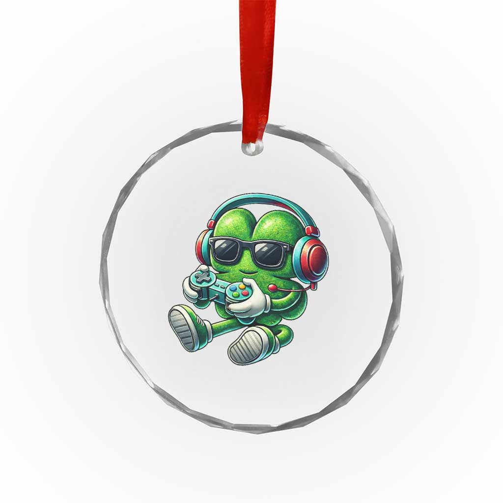 Funny Video Game Shamrock St Patricks Day Gamer Crystal Glass Ornament