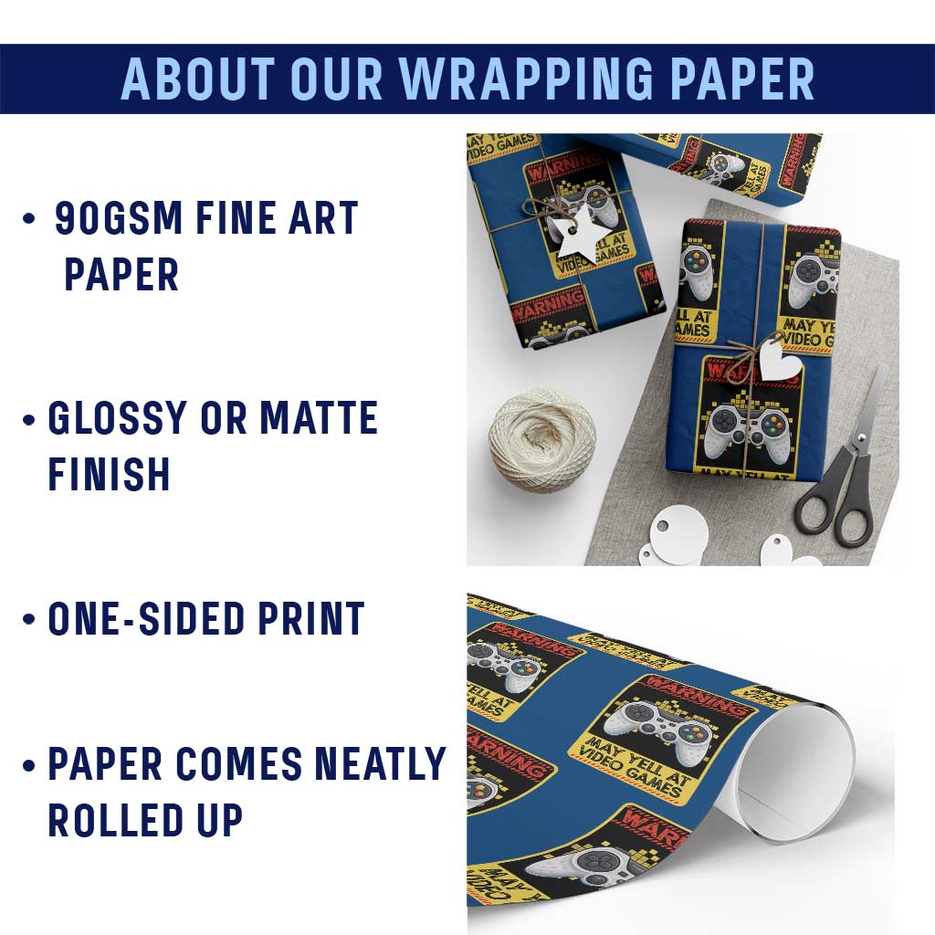Funny Video Gamer Wrapping Paper Roll Warning May Yell At Video Games - Wonder Print Shop