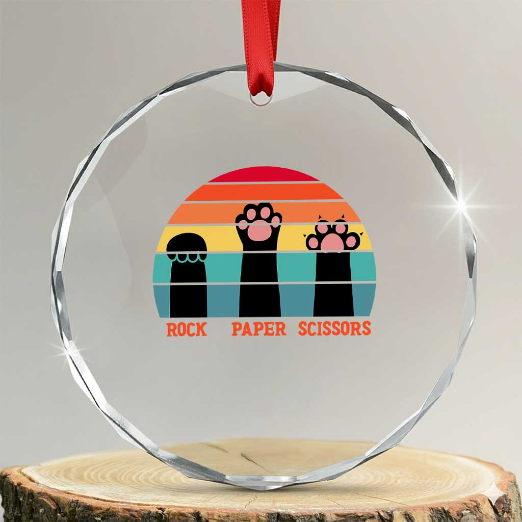 Funny Vintage Black Cat Introvert Crystal Glass Ornament Rock Paper Scissors Paw