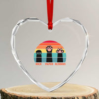 Funny Vintage Black Cat Introvert Heart Crystal Glass Ornament Rock Paper Scissors Paw