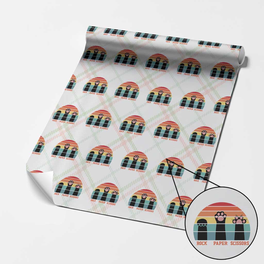 Funny Vintage Black Cat Introvert Wrapping Paper Roll Rock Paper Scissors Paw