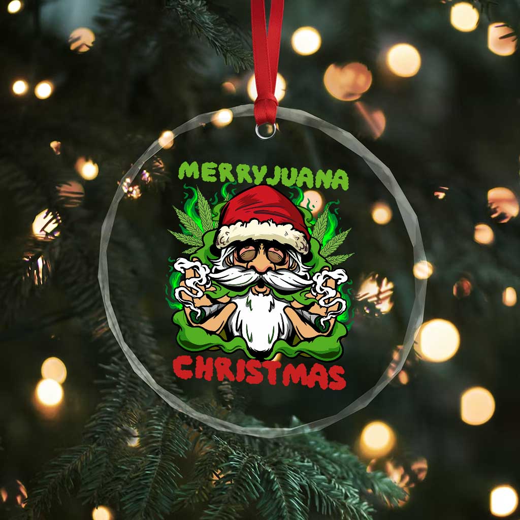 Funny Weed Christmas Crystal Glass Ornament Merry Juana Xmas Santa - Wonder Print Shop
