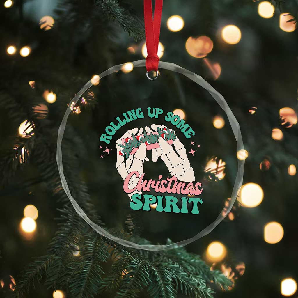 Funny Weed Christmas Crystal Glass Ornament Rolling Up Some Christmas Spirit Skeleton Hand - Wonder Print Shop