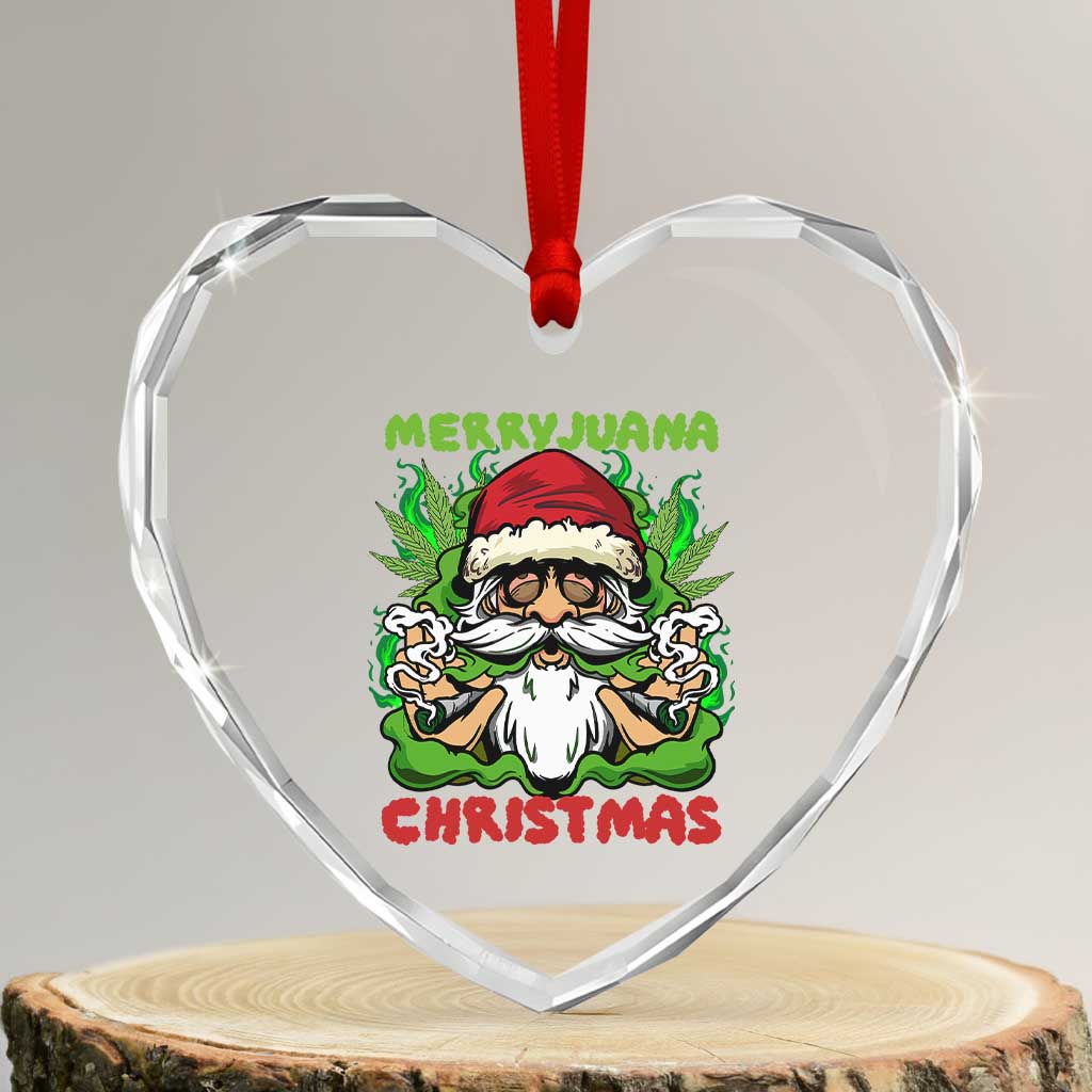 Funny Weed Christmas Heart Crystal Glass Ornament Merry Juana Xmas Santa - Wonder Print Shop