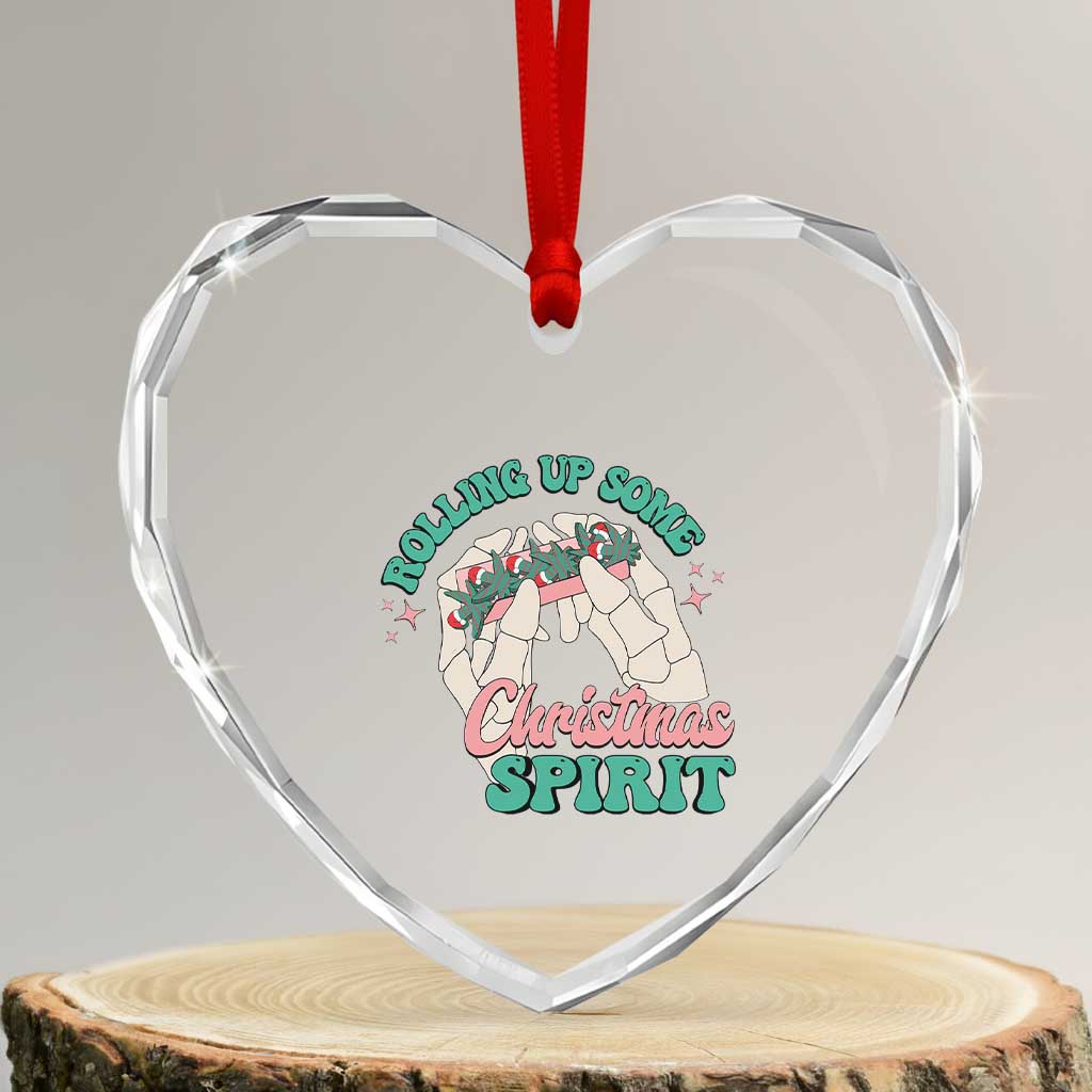 Funny Weed Christmas Heart Crystal Glass Ornament Rolling Up Some Christmas Spirit Skeleton Hand - Wonder Print Shop