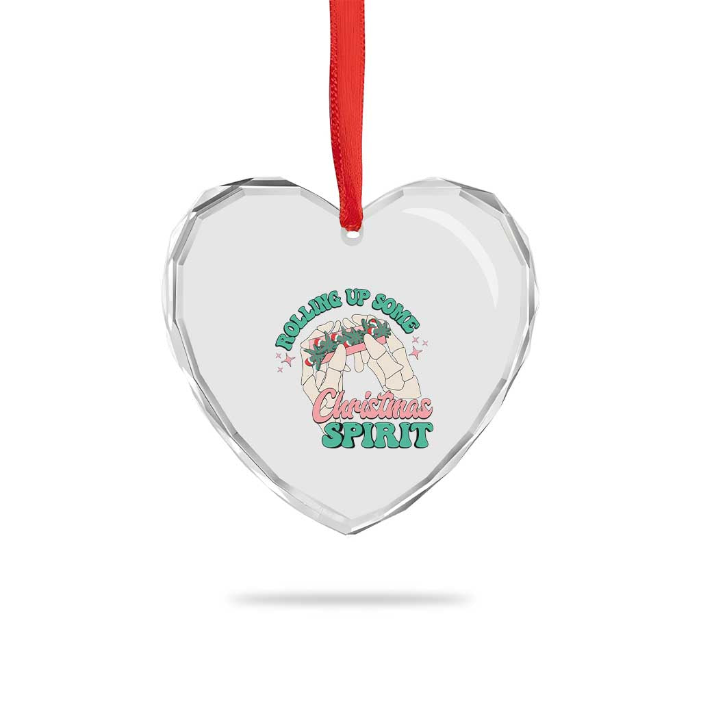 Funny Weed Christmas Heart Crystal Glass Ornament Rolling Up Some Christmas Spirit Skeleton Hand - Wonder Print Shop