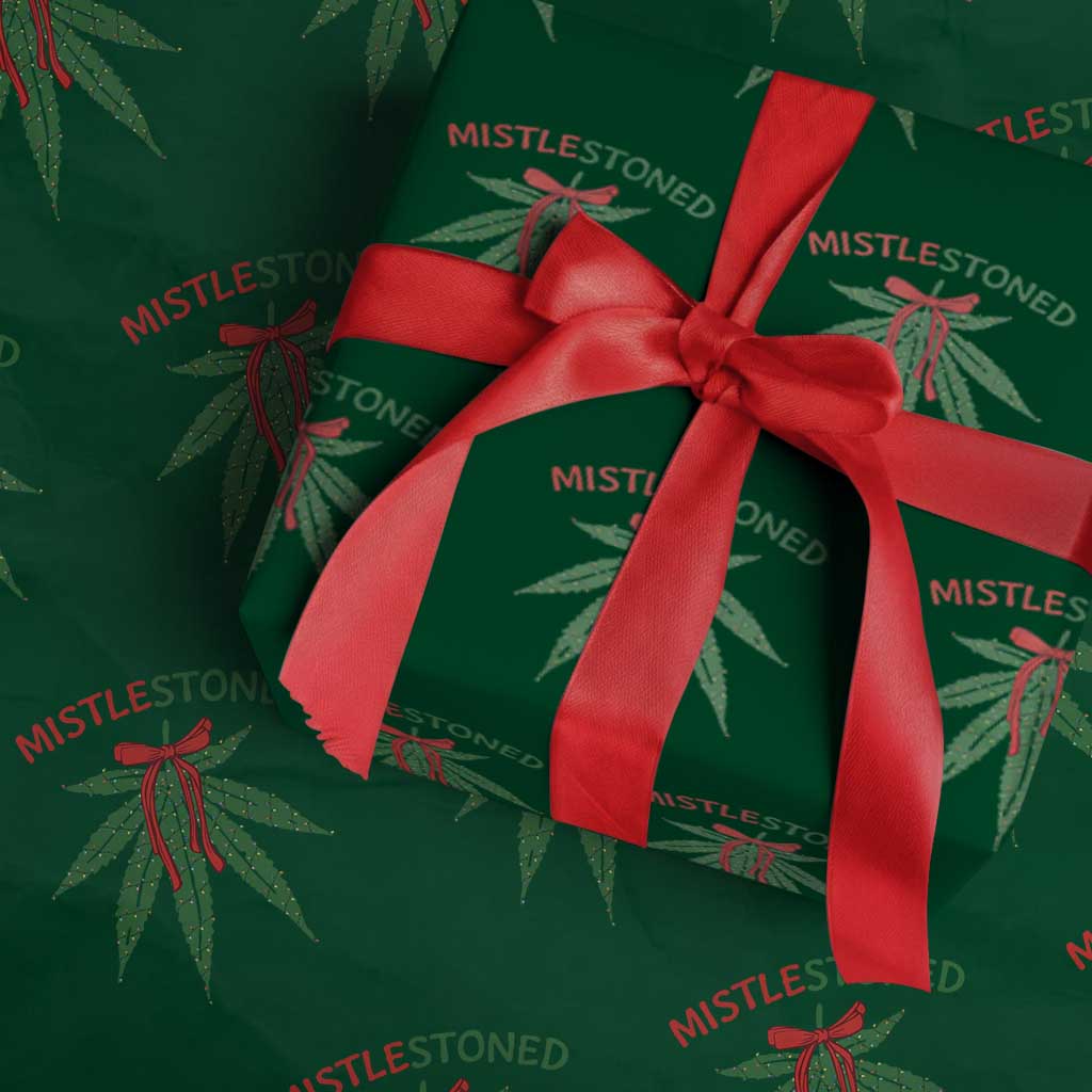 Funny Weed Christmas Wrapping Paper Roll Mistlestoned Mistletoe Led Lights - Wonder Print Shop
