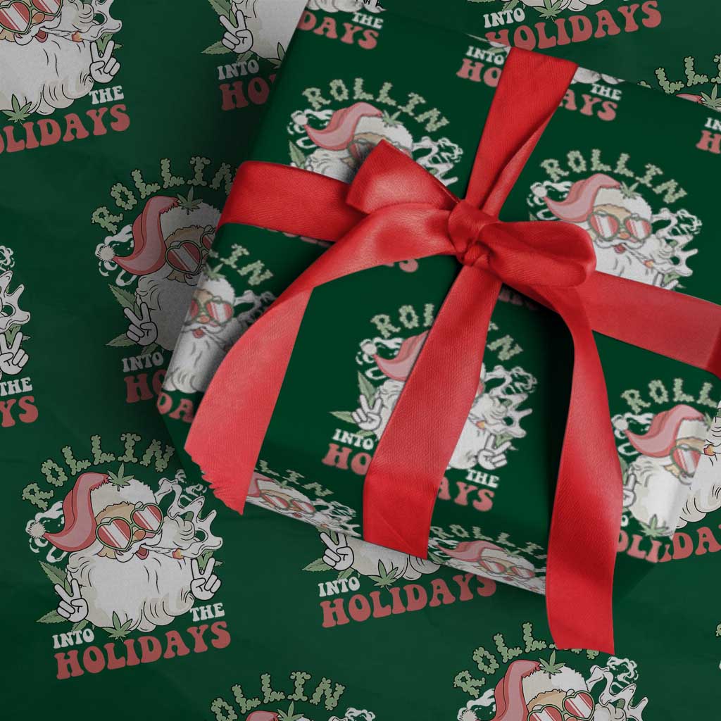 Funny Weed Christmas Wrapping Paper Roll Rollin Into The Holidays Santa Xmas - Wonder Print Shop