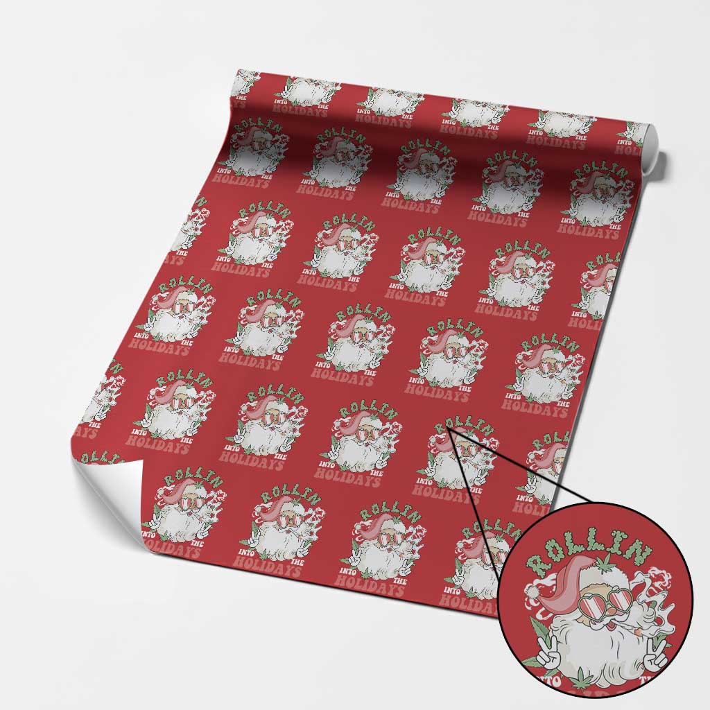 Funny Weed Christmas Wrapping Paper Roll Rollin Into The Holidays Santa Xmas - Wonder Print Shop