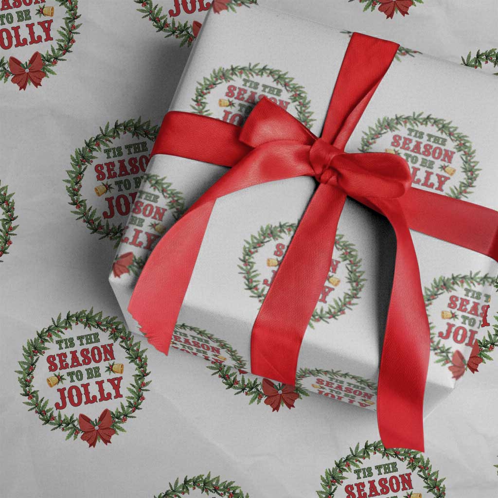 Funny Weed Christmas Wrapping Paper Roll Tis The Season To Be Jolly Xmas Wreath - Wonder Print Shop