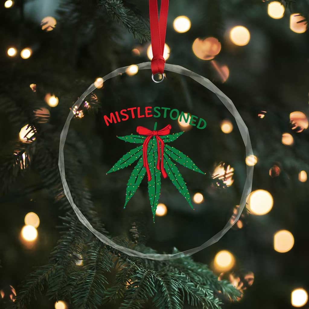 Funny Weed Xmas Crystal Glass Ornament Mistlestoned Mistletoe Led Lights TS11