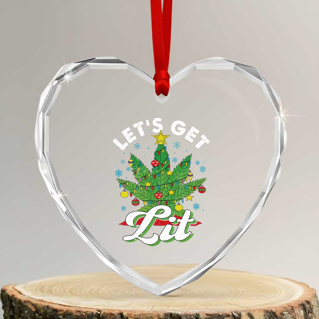 Funny Weed Xmas Heart Crystal Glass Ornament Let's Get Lit Christmas Tree Cannabis - Wonder Print Shop