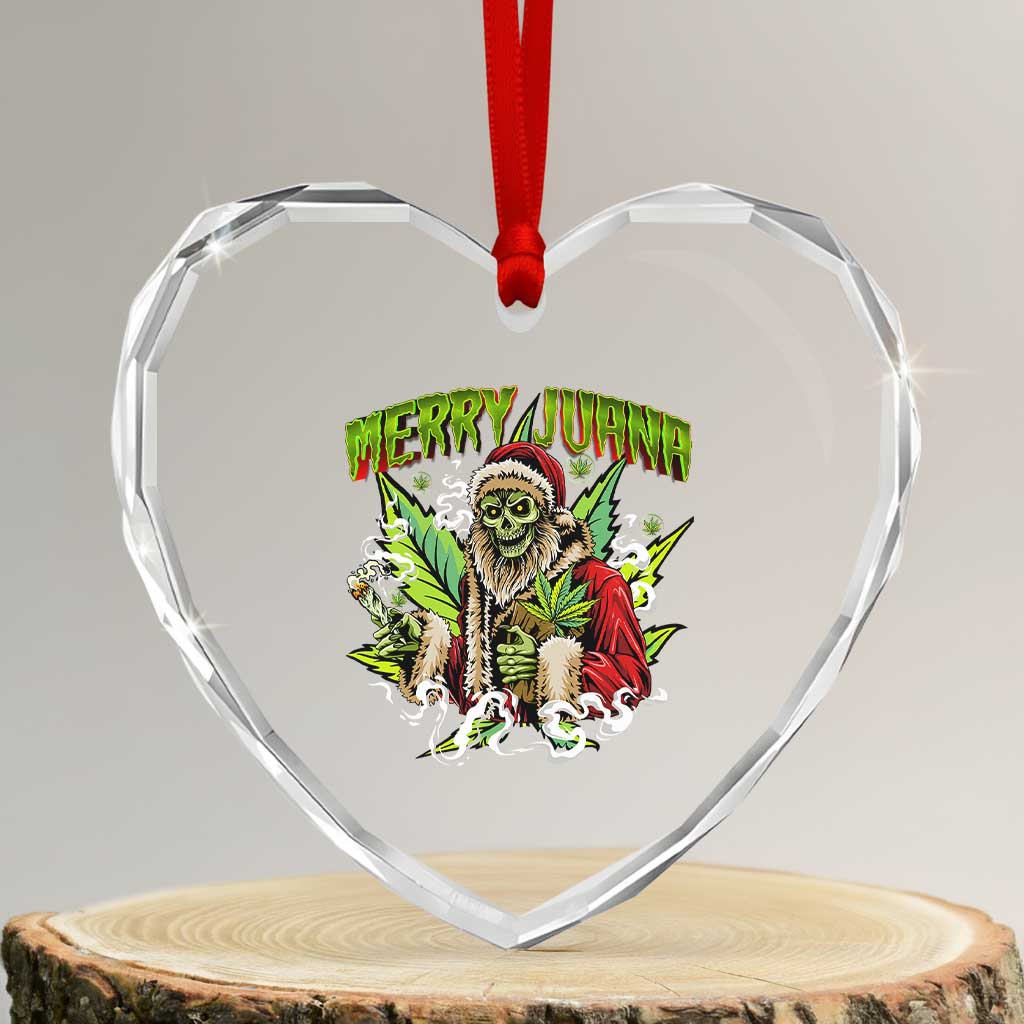 Funny Weed Xmas Heart Crystal Glass Ornament Merry Juana Santa Skeleton 420 - Wonder Print Shop