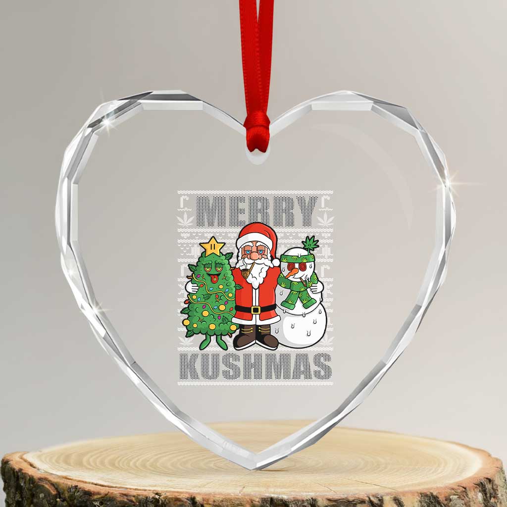 Funny Weed Xmas Heart Crystal Glass Ornament Merry Kushmas Naughty Santa Snowman Cannabis 420 - Wonder Print Shop