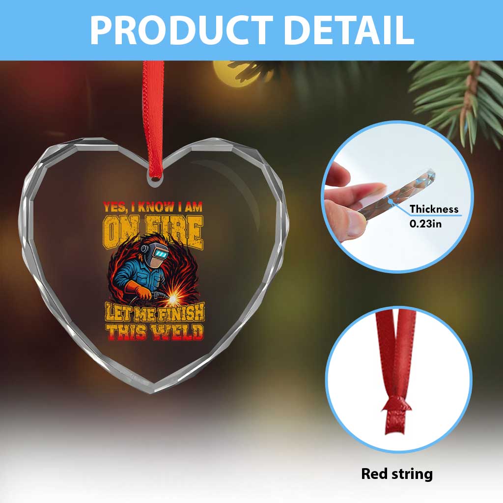 Funny Welding Bigfoot Heart Crystal Glass Ornament Cryptid Welder Sasquatch - Wonder Print Shop
