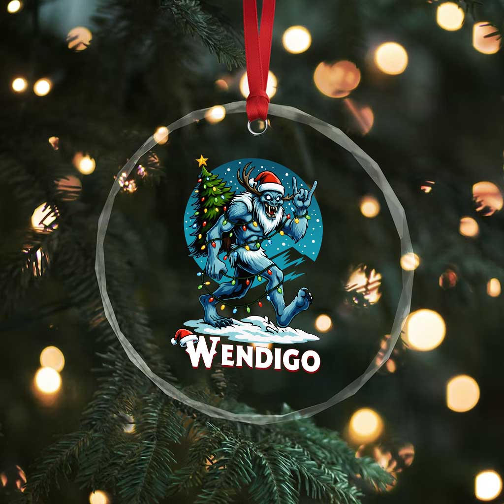 Funny Wendigo Monster Christmas Crystal Glass Ornament Rock On Hand Meme Xmas - Wonder Print Shop