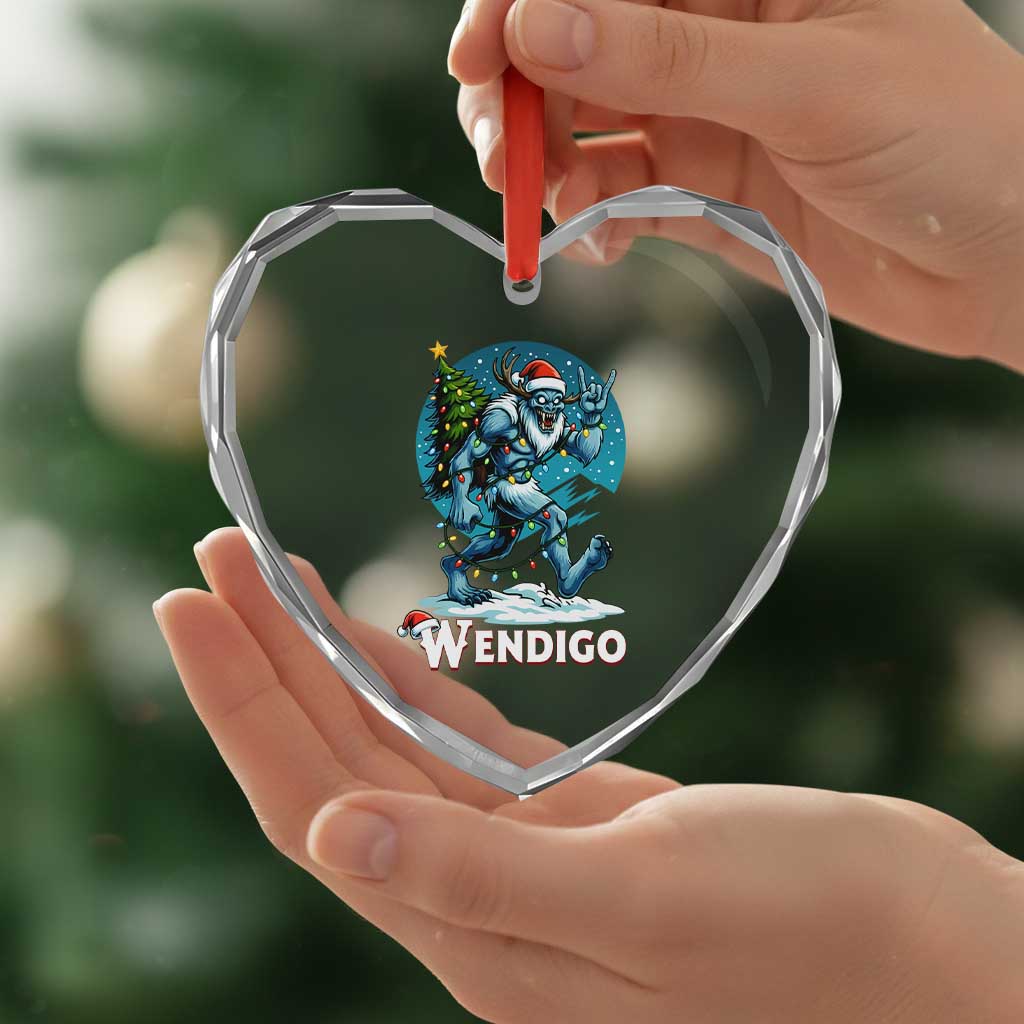Funny Wendigo Monster Christmas Heart Crystal Glass Ornament Rock On Hand Meme Xmas - Wonder Print Shop