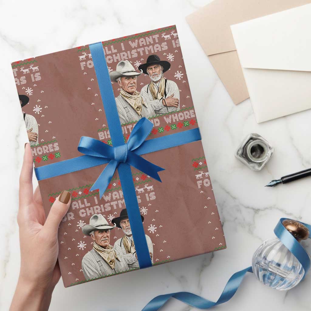 Funny Western Christmas Cowboy Humor Wrapping Paper Roll All I Want for Christmas Is Biscuits and Whores - Wonder Print Shop